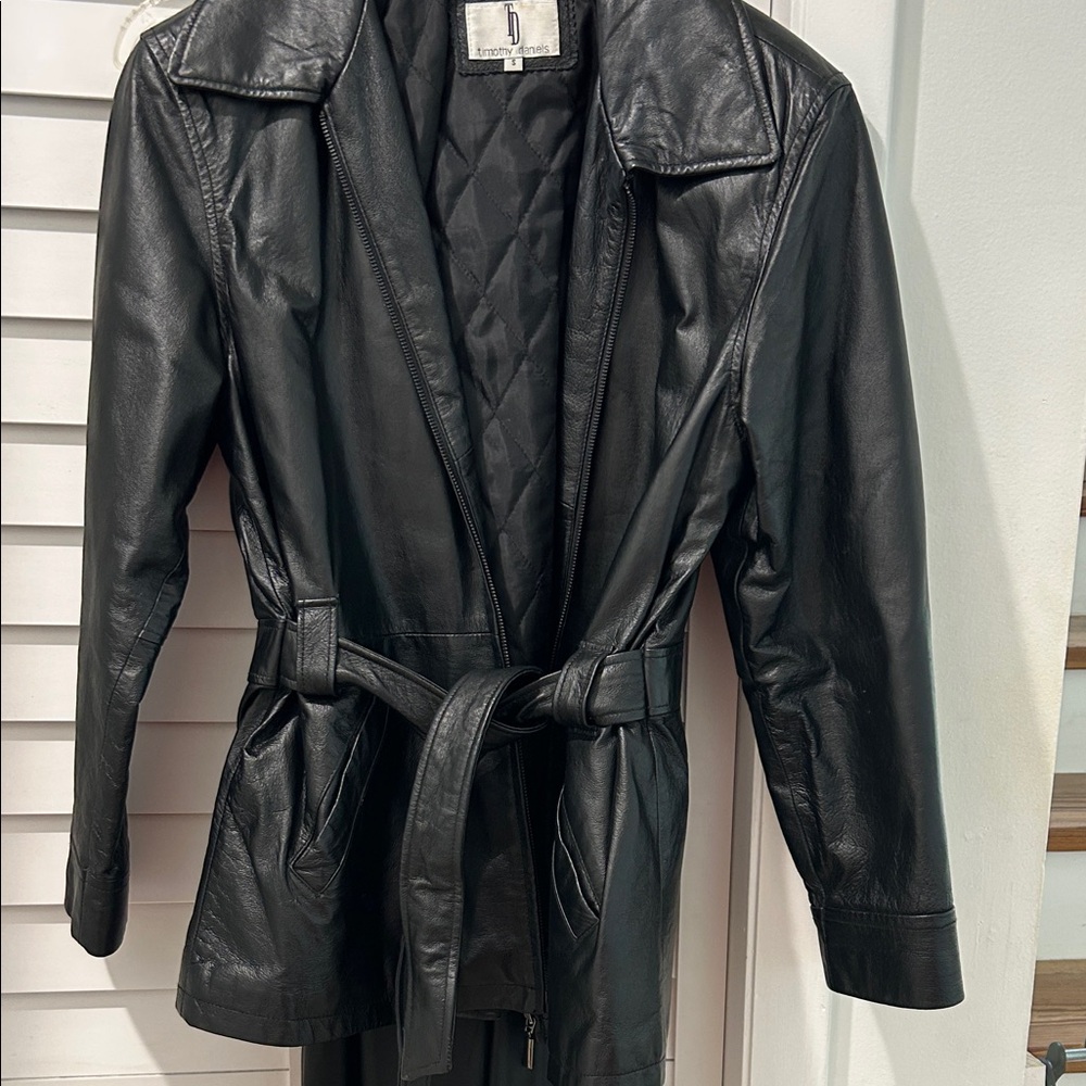 Black Leather Belted Jacket